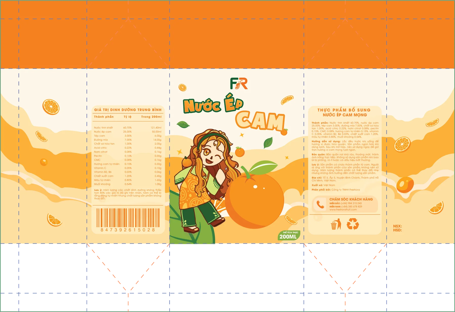 Mockup bao bì cam Freshora 1
