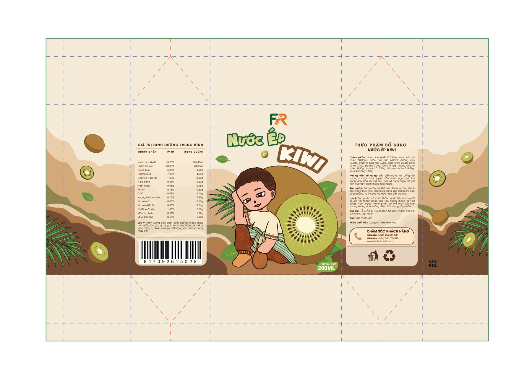 Mockup bao bì kiwi Freshora 1