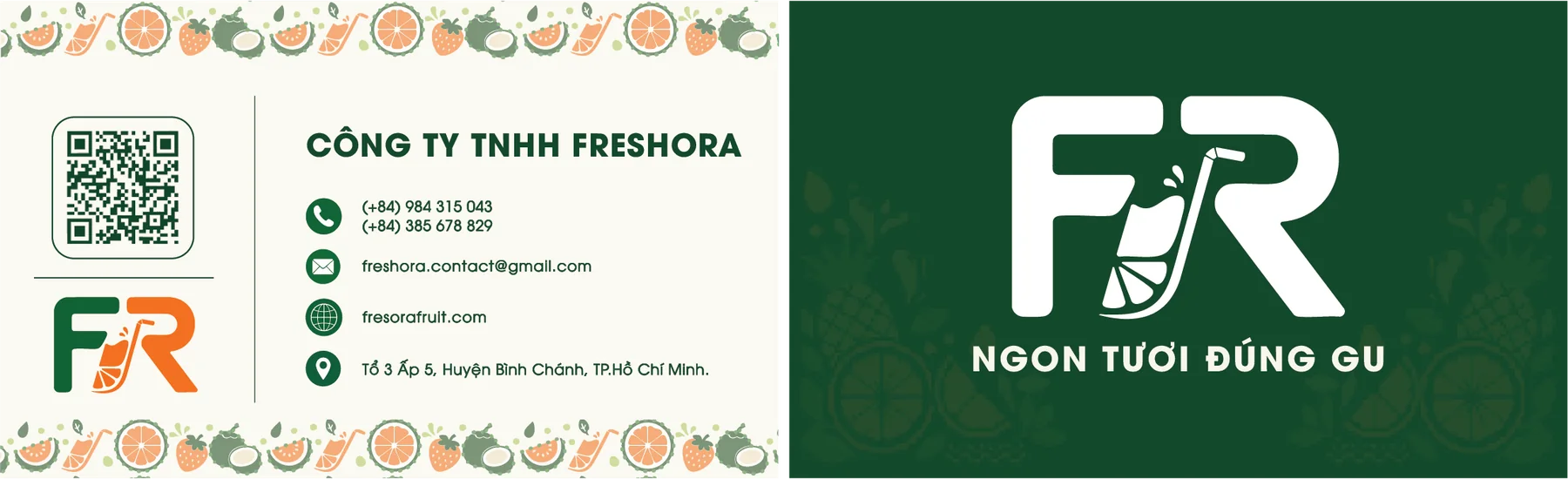 Danh thiếp Freshora mặt trước và mặt sau
